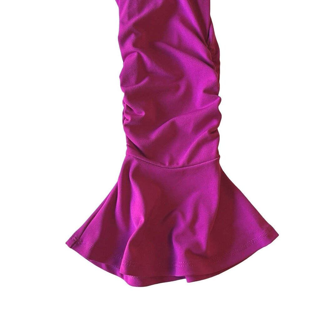 Susan Graver Blouse M Magenta Bateau Ruched Bell Sleeve Stretch Knit QVC - Picture 9 of 9